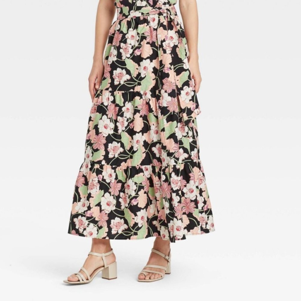 Who What Wear Women's Floral Wrap Tiered Maxi Skirt  - S